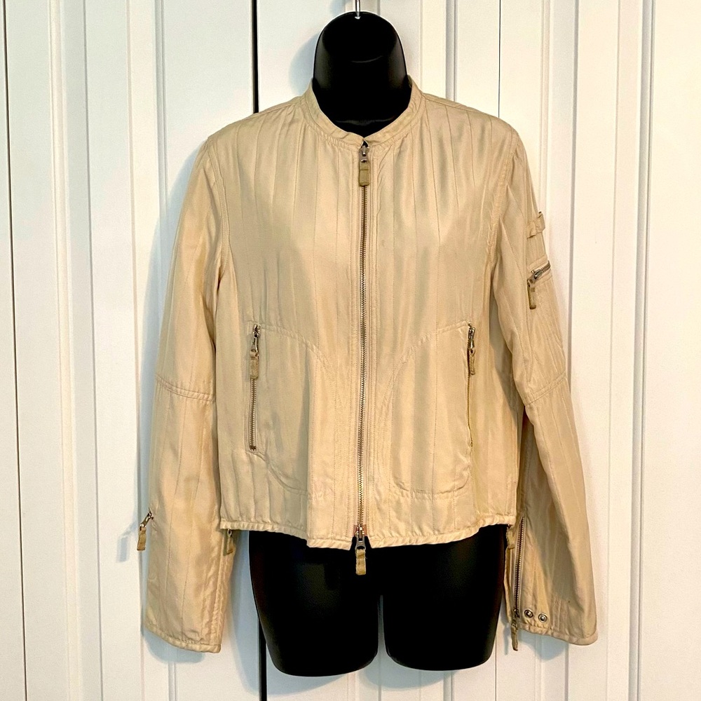 Esther Chen 100% Silk Cream Bomber Jacket, 4